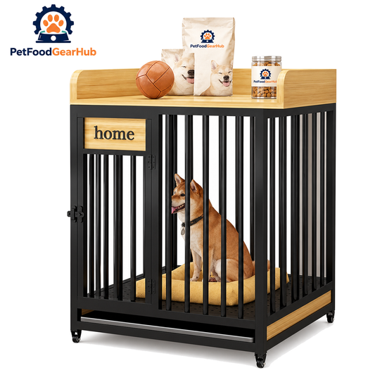 PetFoodGearHub Dog Crate with Storage Shelf,  Black - product view