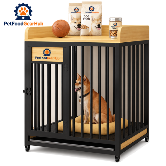 PetFoodGearHub Dog Crate with Storage Shelf,  Black - product view