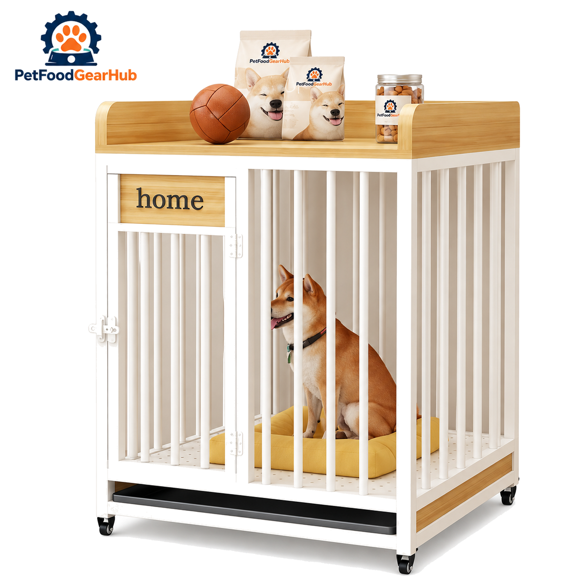 PetFoodGearHub Dog Crate with Storage Shelf,  White - product view