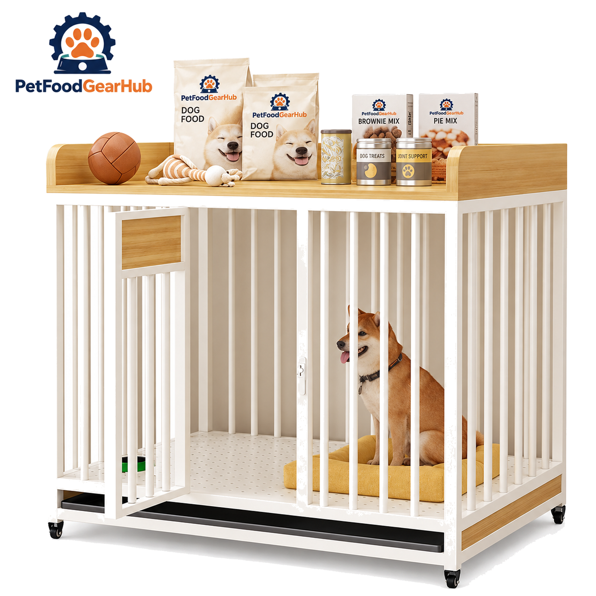 PetFoodGearHub Dog Crate with Storage Shelf,  White - product view