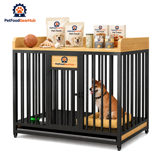 PetFoodGearHub Dog Crate with Storage Shelf,  Black - product view