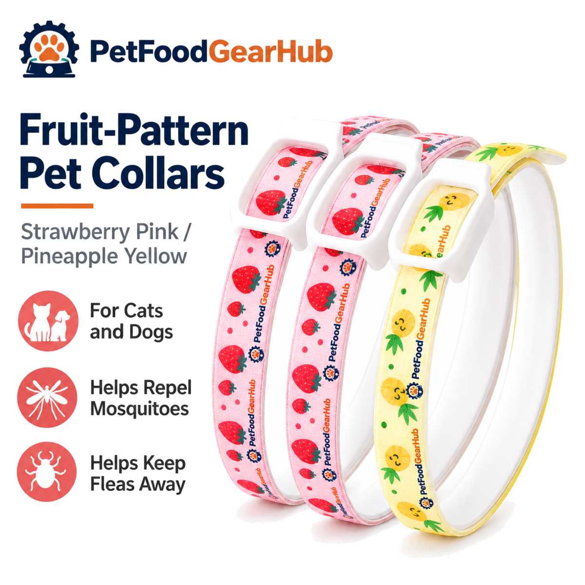 PetFoodGearHub strawberry and pineapple patterned pet collars