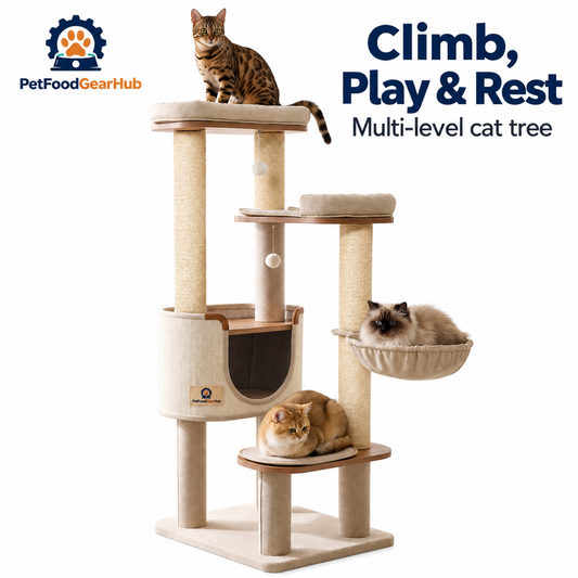 PetFoodGearHub Tall Cat Tree with Condo and Resting Perches - product view