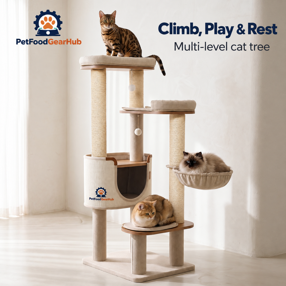 PetFoodGearHub Tall Cat Tree with Condo and Resting Perches - product details