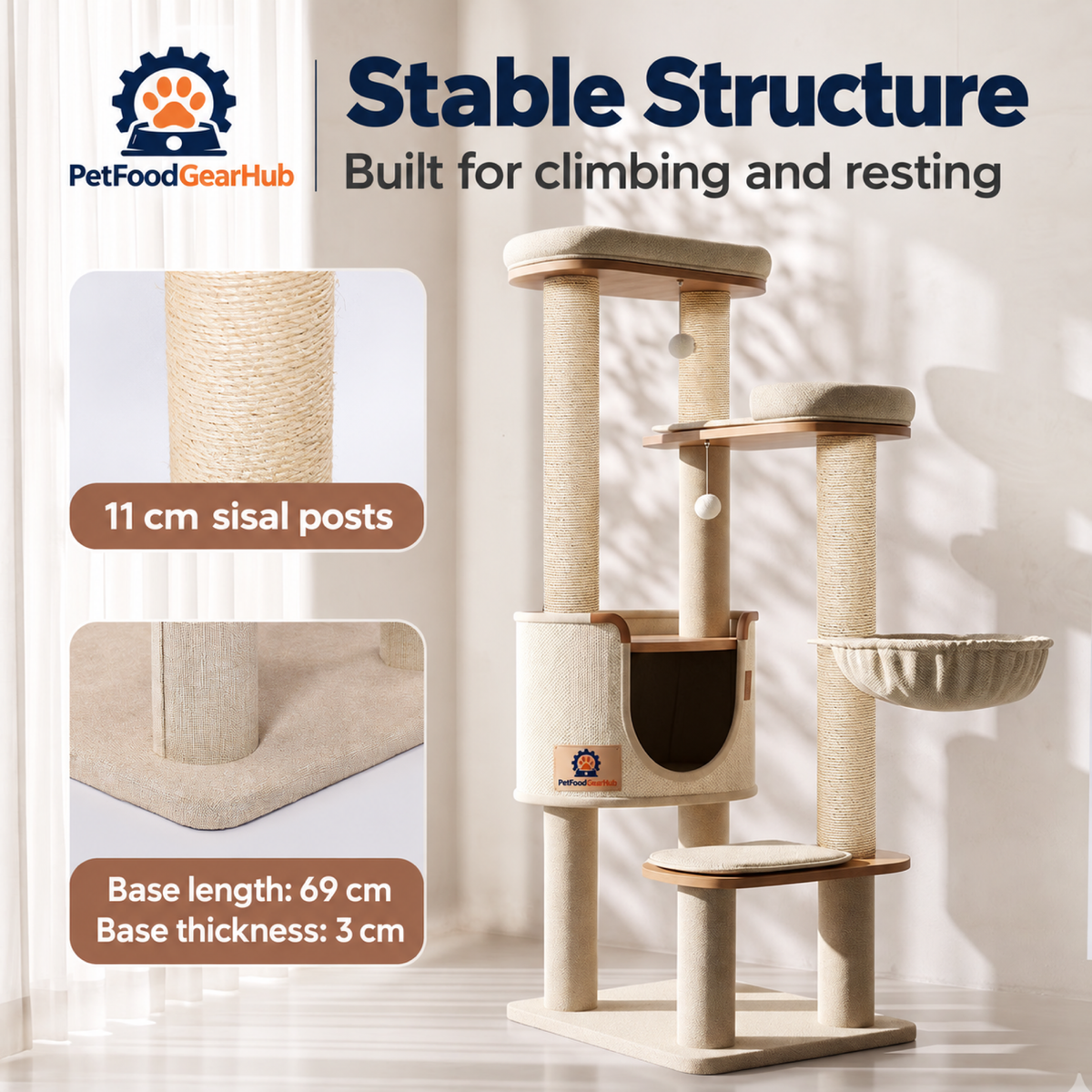 PetFoodGearHub Tall Cat Tree with Condo and Resting Perches - product details