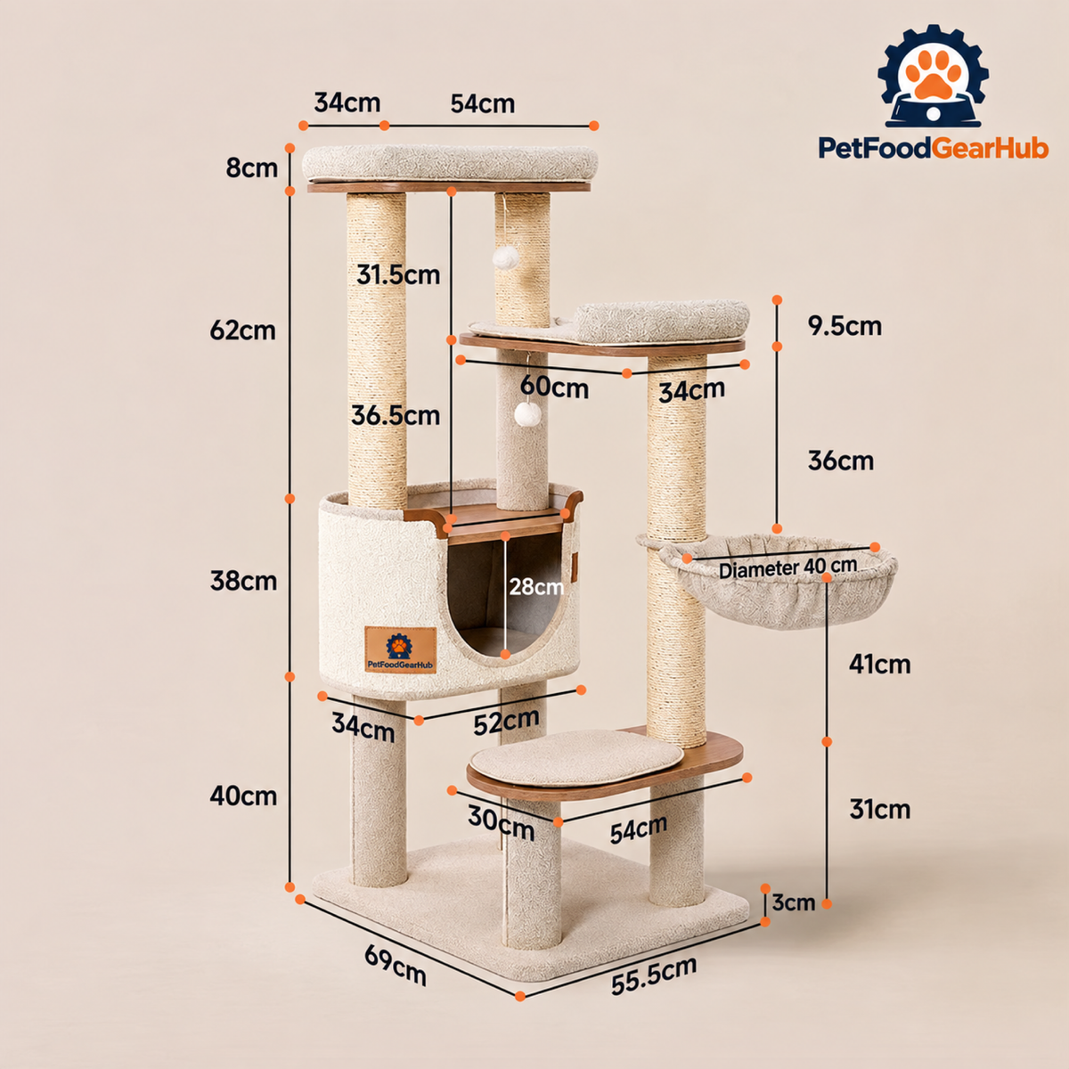 PetFoodGearHub Tall Cat Tree with Condo and Resting Perches - product details