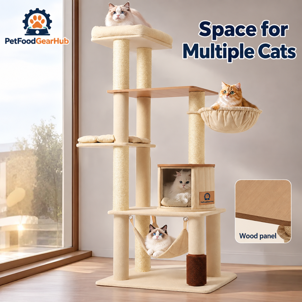 PetFoodGearHub Tall Cat Tree with Condo and Resting Perches - product details
