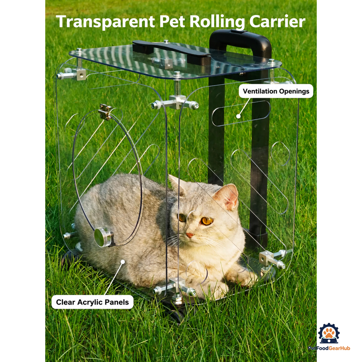 PetFoodGearHub Transparent Pet Rolling Carrier - product view 4