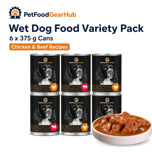 PetFoodGearHub wet dog food variety pack 6 x 375 g cans