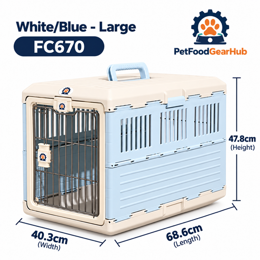 PetFoodGearHub White/Blue Folding Pet Carrier - Large - product view
