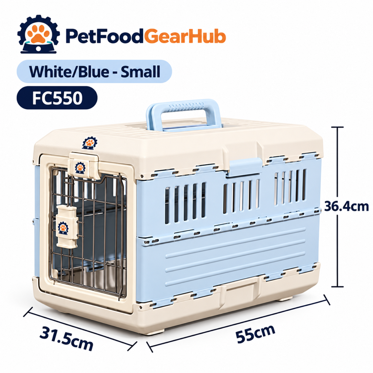 PetFoodGearHub White/Blue Folding Pet Carrier - Small - product view