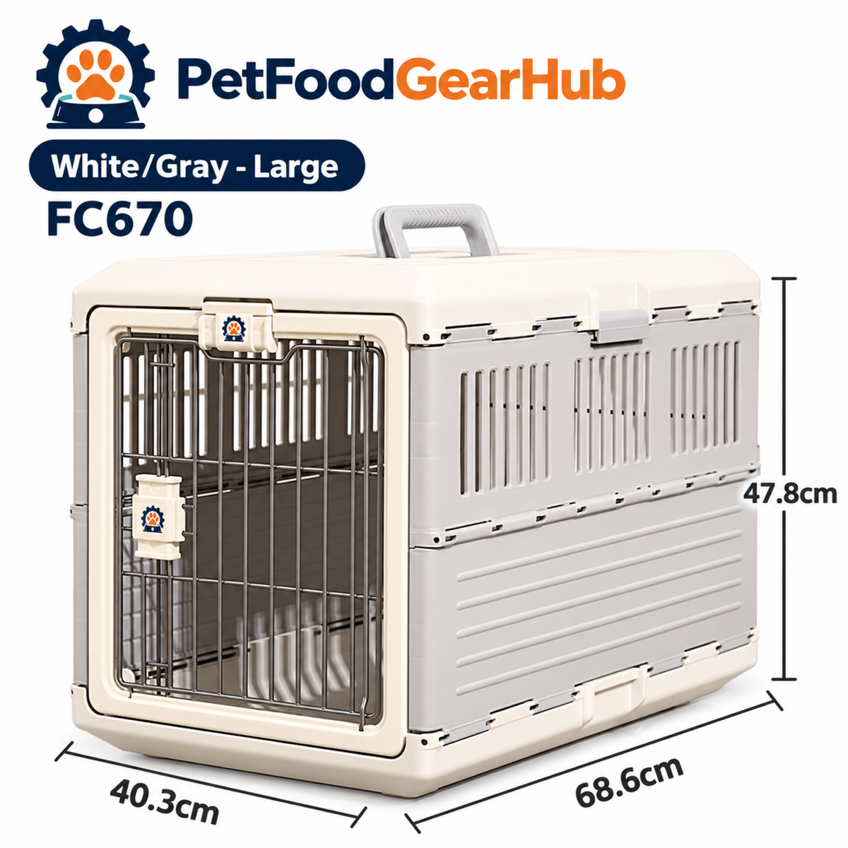 PetFoodGearHub White/Gray Folding Pet Carrier - Large - product view