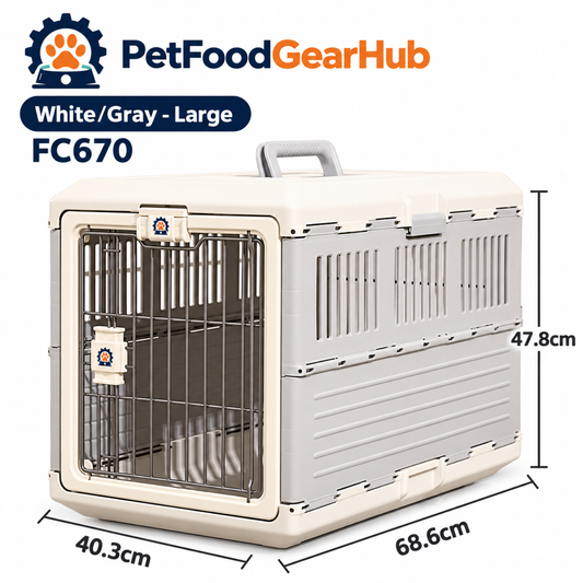 PetFoodGearHub White/Gray Folding Pet Carrier - Large - product view