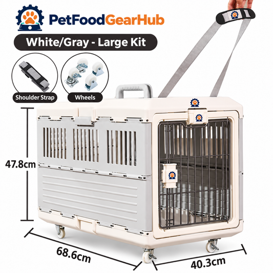 PetFoodGearHub White/Gray Folding Pet Carrier - Large Wheel & Strap Set - product view