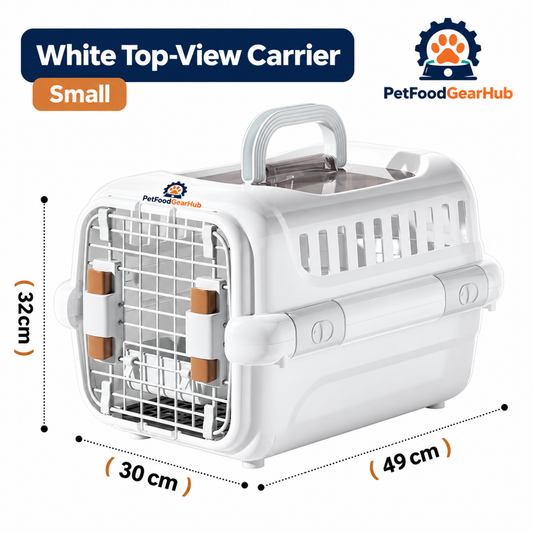 PetFoodGearHub White Top-View Pet Carrier with Bowl and Pad - product view