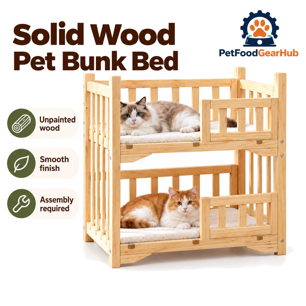 PetFoodGearHub wooden pet bunk bed details