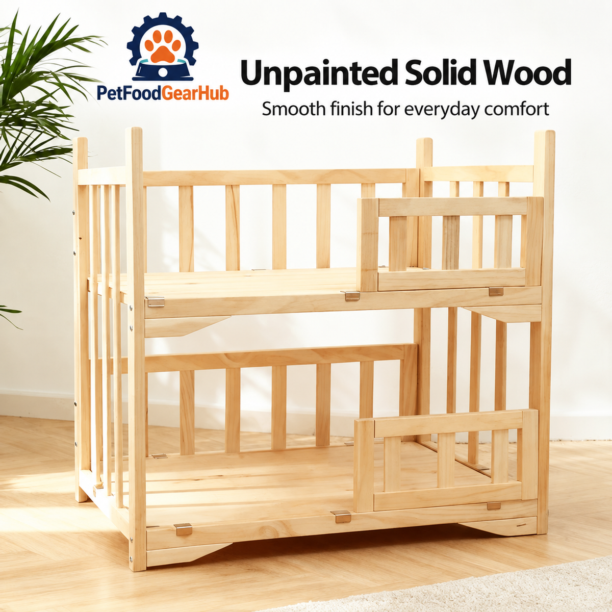 PetFoodGearHub wooden pet bunk bed details