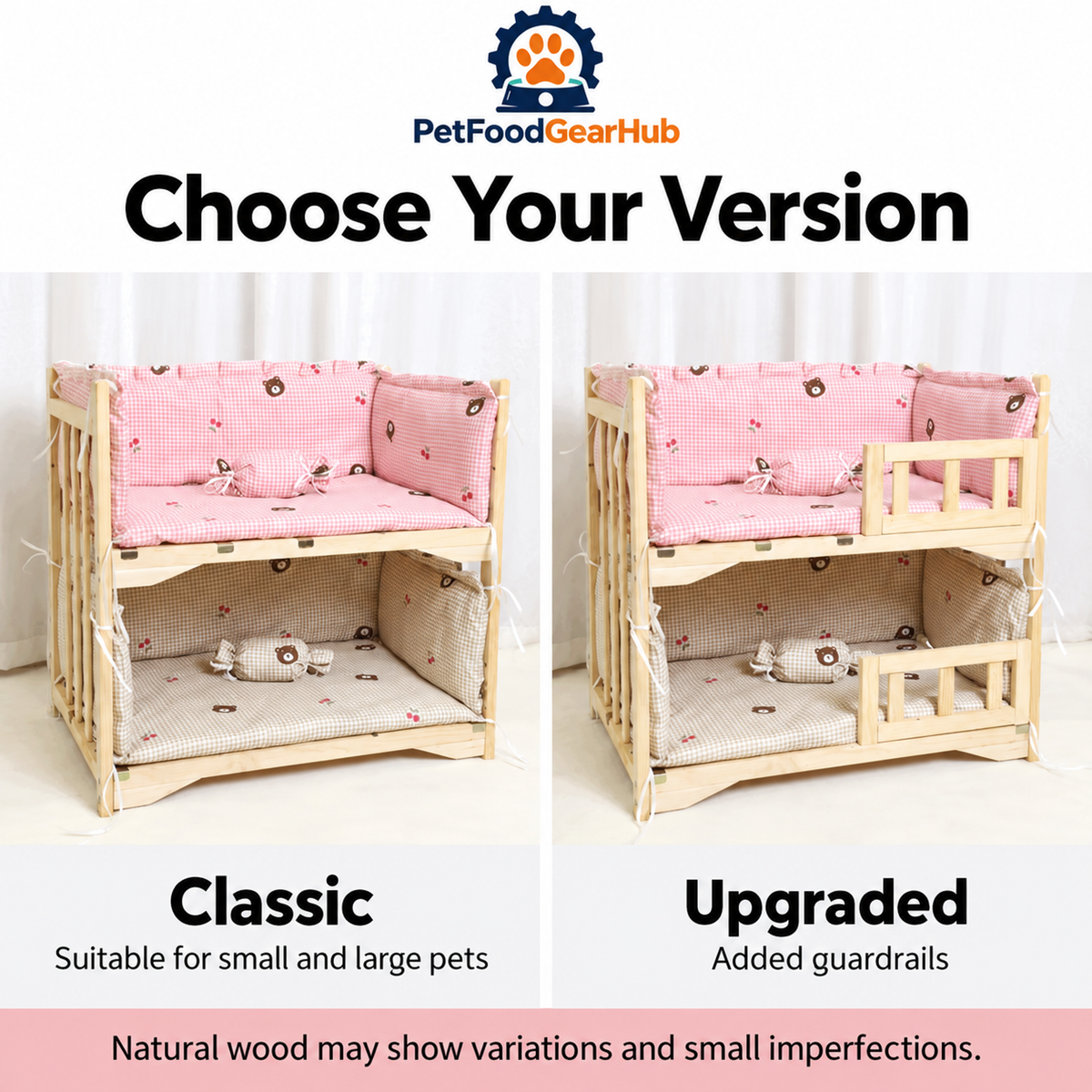 PetFoodGearHub wooden pet bunk bed details