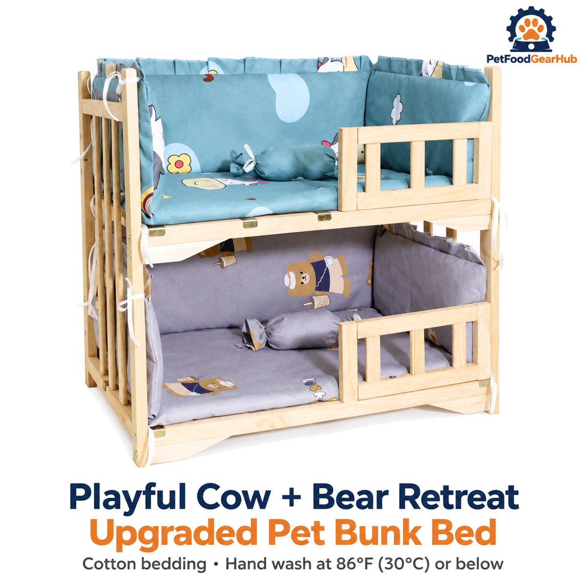 PetFoodGearHub Playful Cow + Bear Retreat | Upgraded Pet Bunk Bed