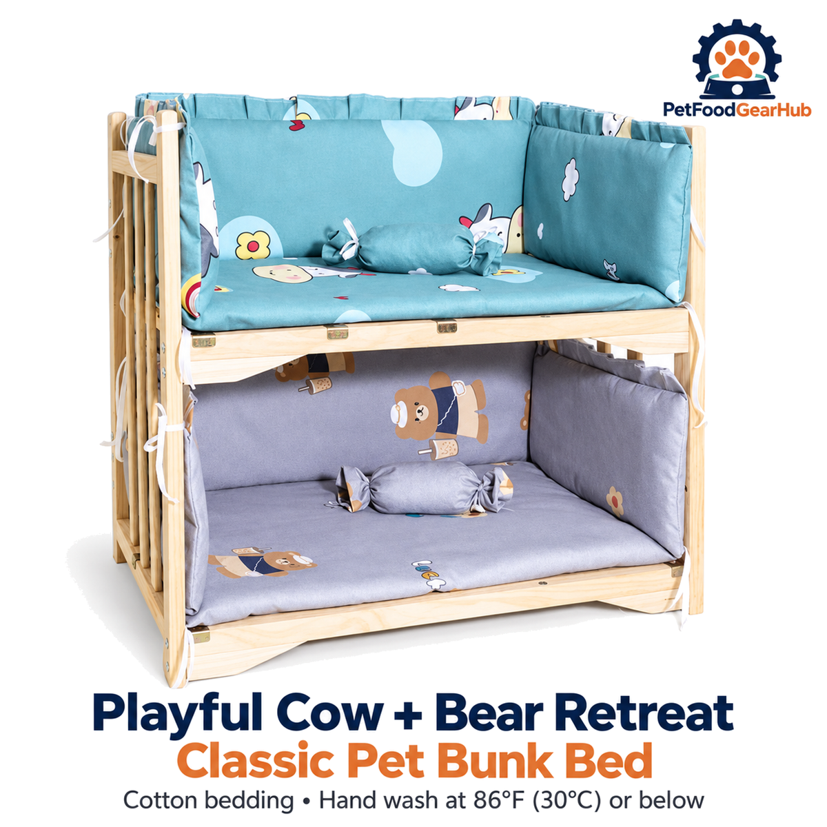 PetFoodGearHub Playful Cow + Bear Retreat | Classic Pet Bunk Bed