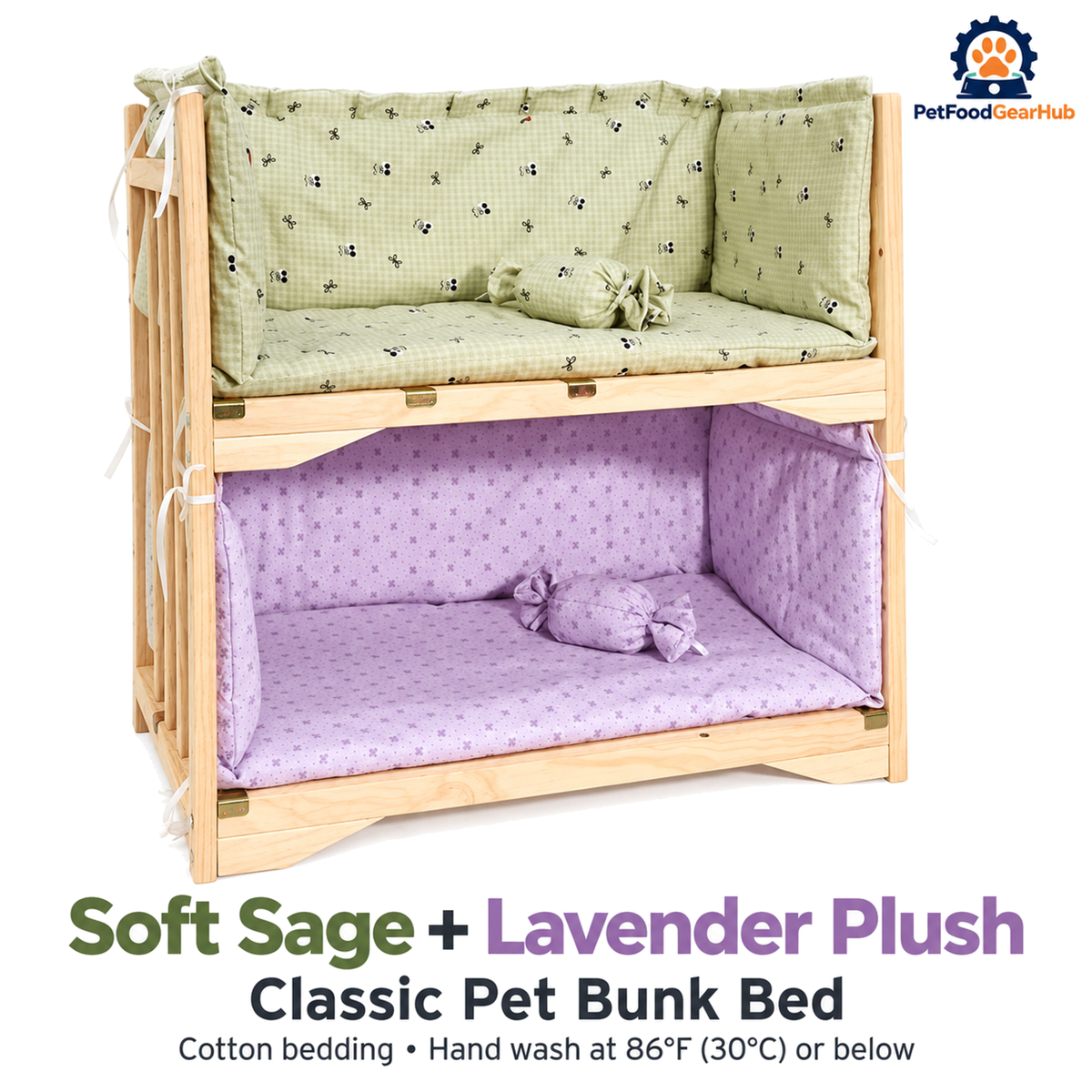 PetFoodGearHub Soft Sage + Lavender Plush | Classic Pet Bunk Bed