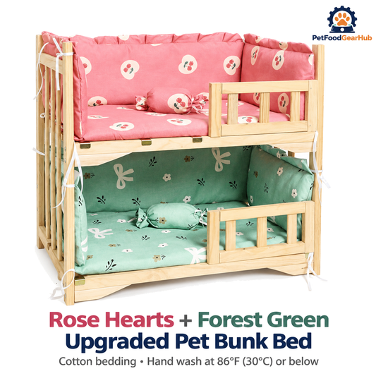 PetFoodGearHub Rose Hearts + Forest Green | Upgraded Pet Bunk Bed