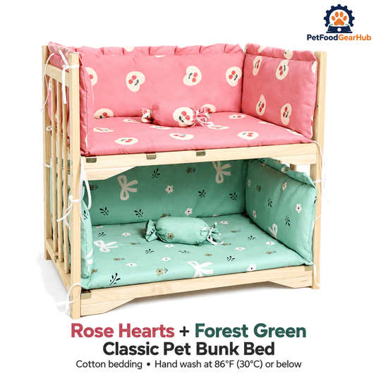 PetFoodGearHub Rose Hearts + Forest Green | Classic Pet Bunk Bed