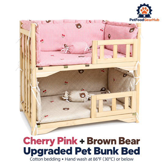 PetFoodGearHub Cherry Pink + Brown Bear | Upgraded Pet Bunk Bed