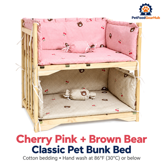 PetFoodGearHub Cherry Pink + Brown Bear | Classic Pet Bunk Bed