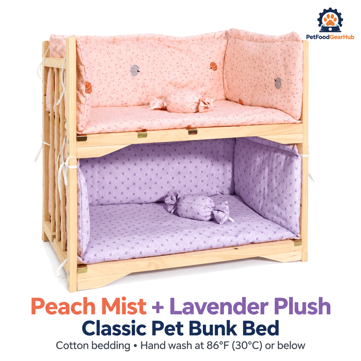 PetFoodGearHub Peach Mist + Lavender Plush | Classic Pet Bunk Bed