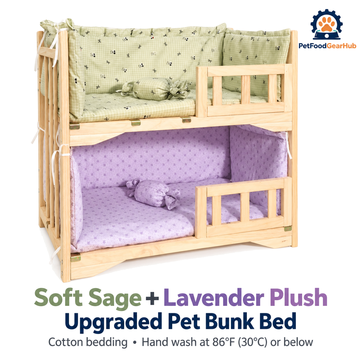 PetFoodGearHub Soft Sage + Lavender Plush | Upgraded Pet Bunk Bed