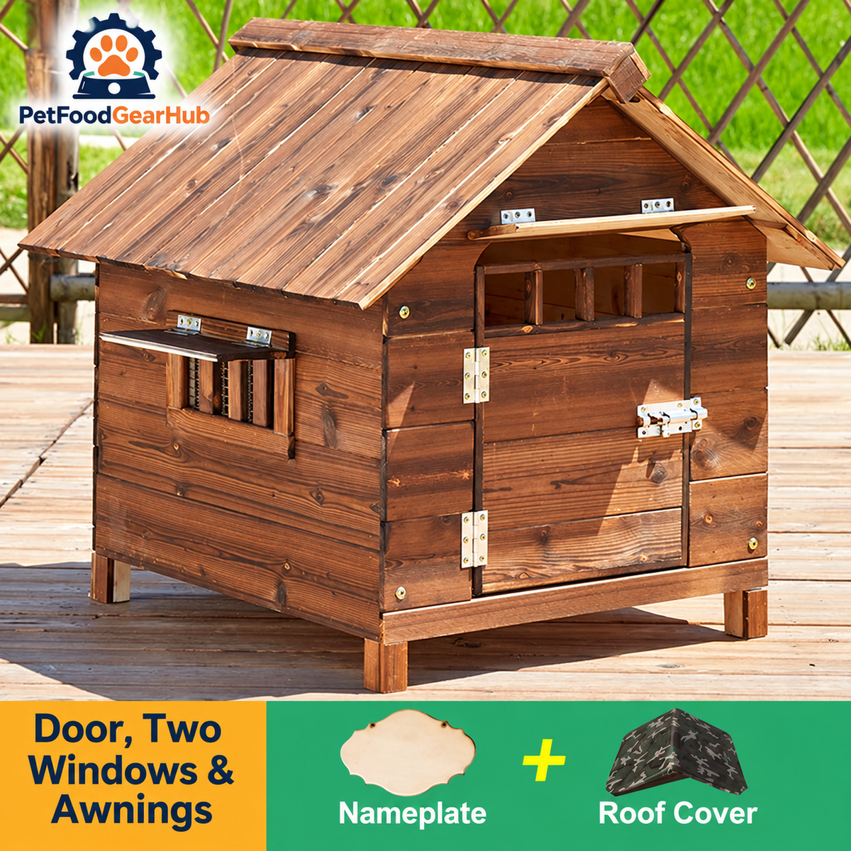 PetFoodGearHub Wooden dog house roof cover and accessories