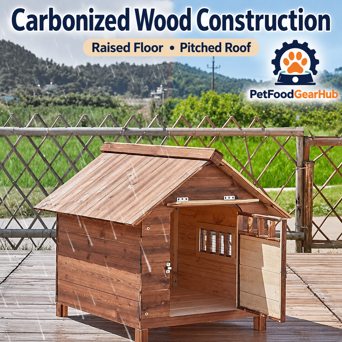 PetFoodGearHub Wooden dog house roof cover