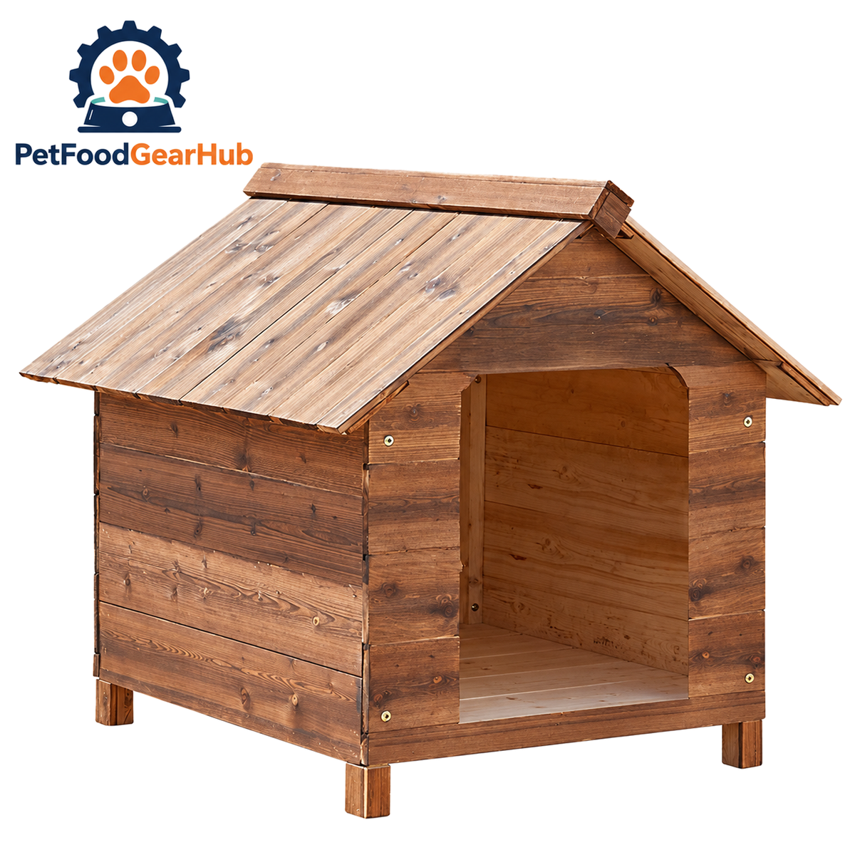 PetFoodGearHub Wooden dog house with open entrance