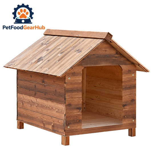 PetFoodGearHub Wooden dog house with open entrance