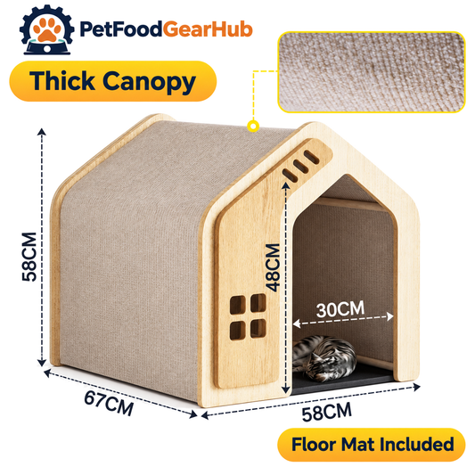 PetFoodGearHub wooden pet house, canopy and construction details