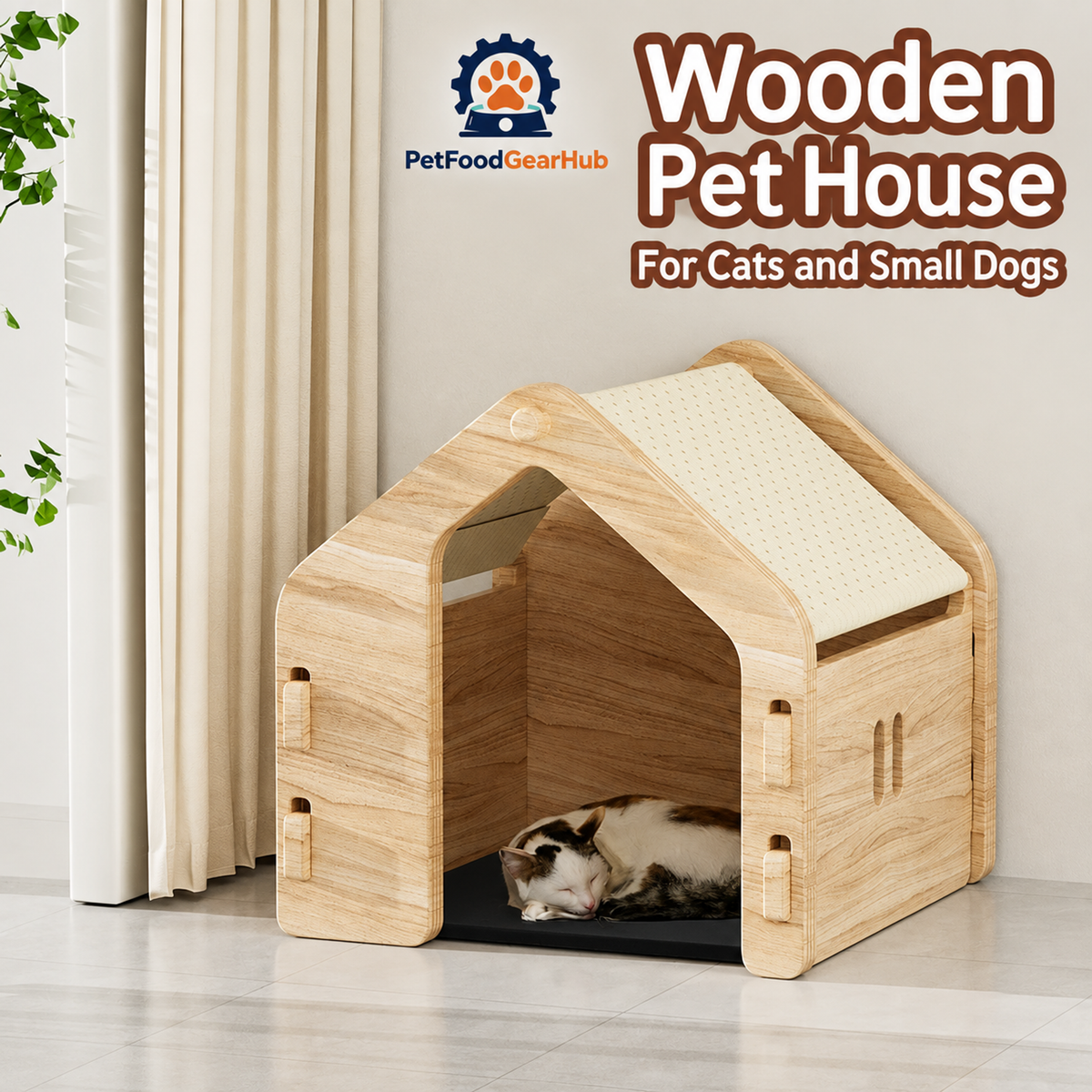 PetFoodGearHub wooden pet house, canopy and construction details