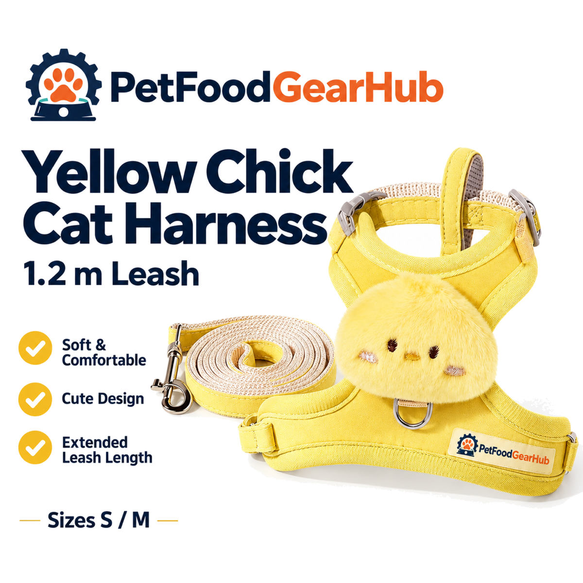 PetFoodGearHub yellow chick cat harness 1 2m