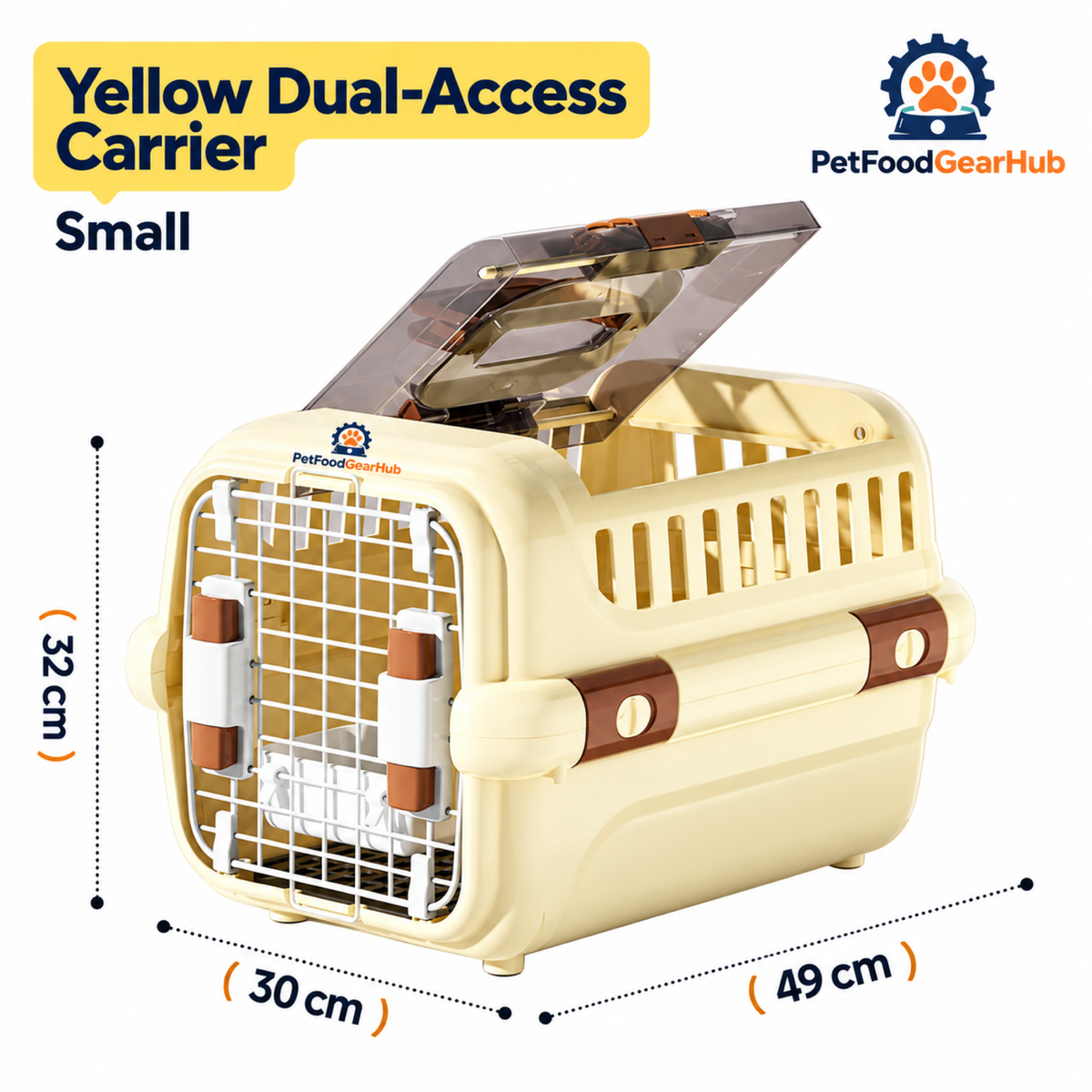 PetFoodGearHub Yellow Dual-Opening Pet Carrier - Small - product view