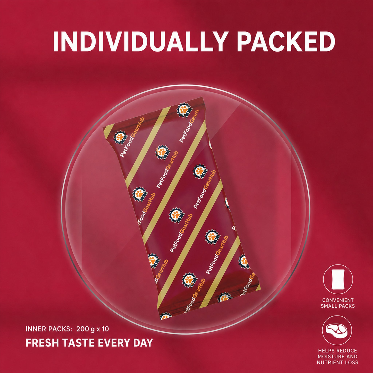 PetFoodGearHub individually packed cat food detail showing 200 g x 10 inner packs