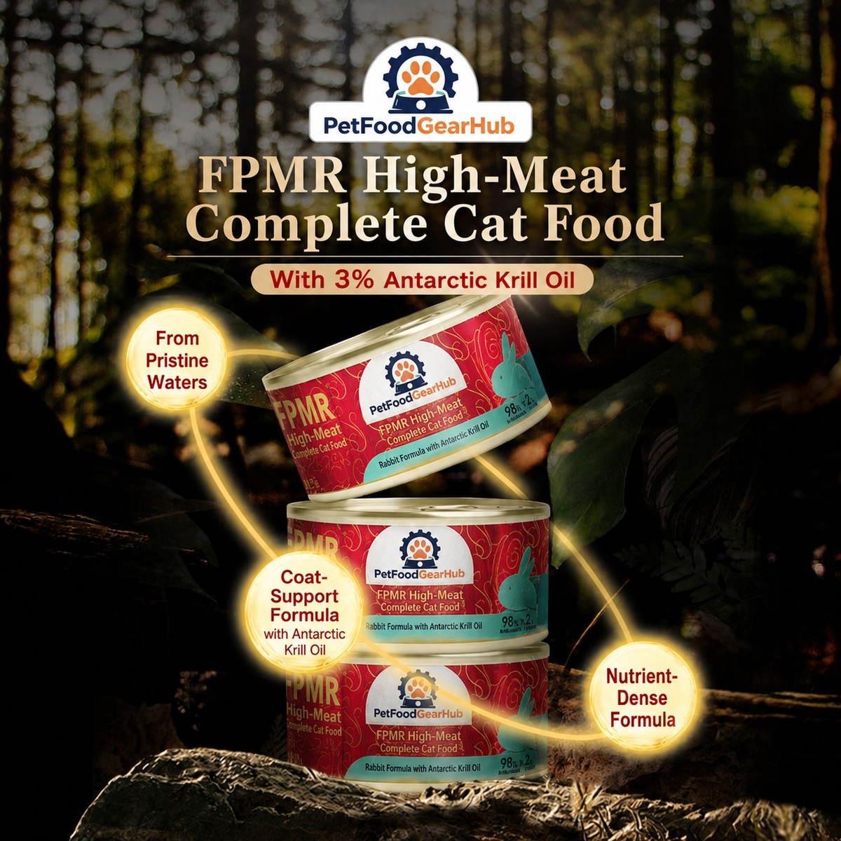 PetFoodGearHub FPMR high-meat complete cat food with 3% Antarctic krill oil