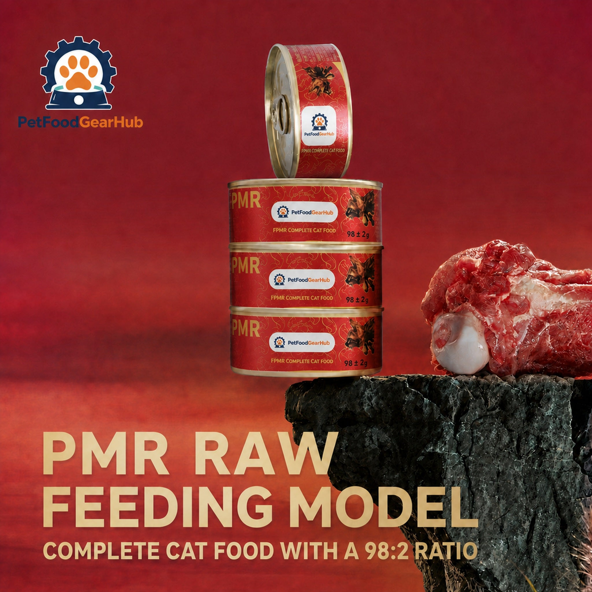 PetFoodGearHub FPMR raw feeding model with beef recipe cat food cans