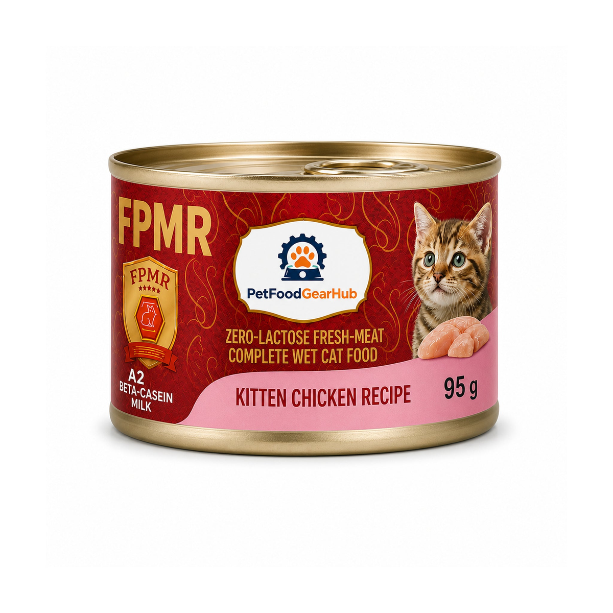 PetFoodGearHub zero-lactose fresh-meat complete wet cat food for kittens, chicken recipe, one 95 g can