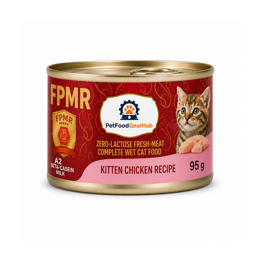 PetFoodGearHub zero-lactose fresh-meat complete wet cat food for kittens, chicken recipe, one 95 g can