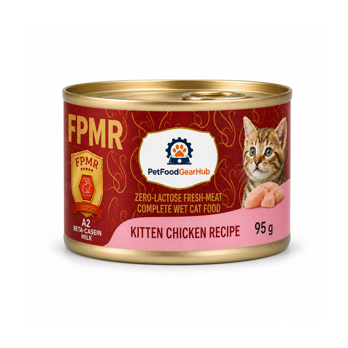 PetFoodGearHub zero-lactose fresh-meat complete wet cat food for kittens, chicken recipe, one 95 g can