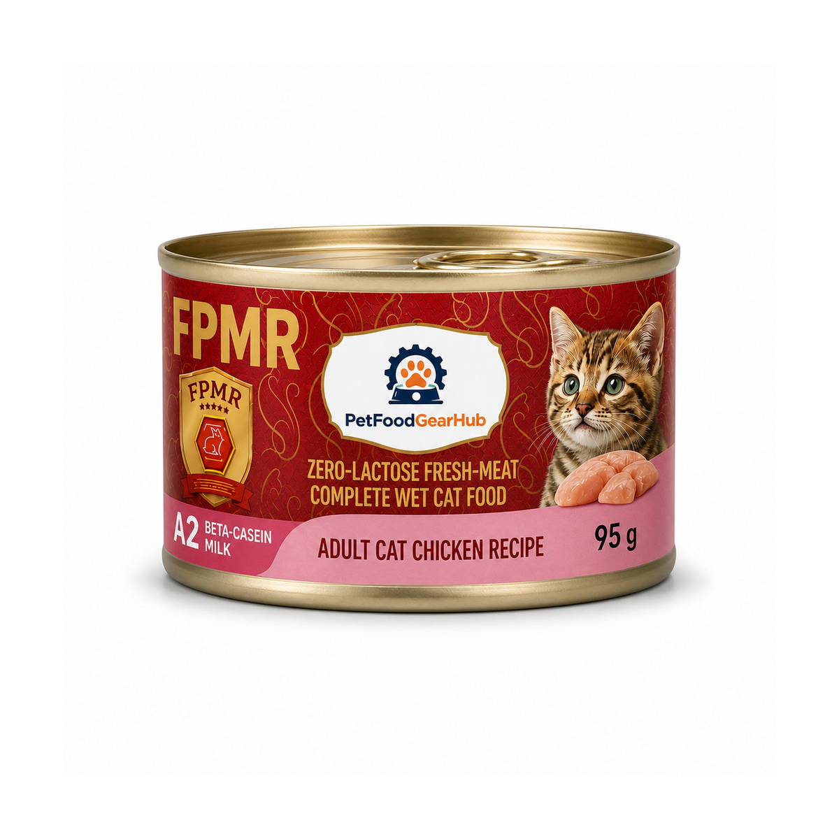 PetFoodGearHub zero-lactose fresh-meat complete wet cat food for adult cats, chicken recipe, one 95 g can