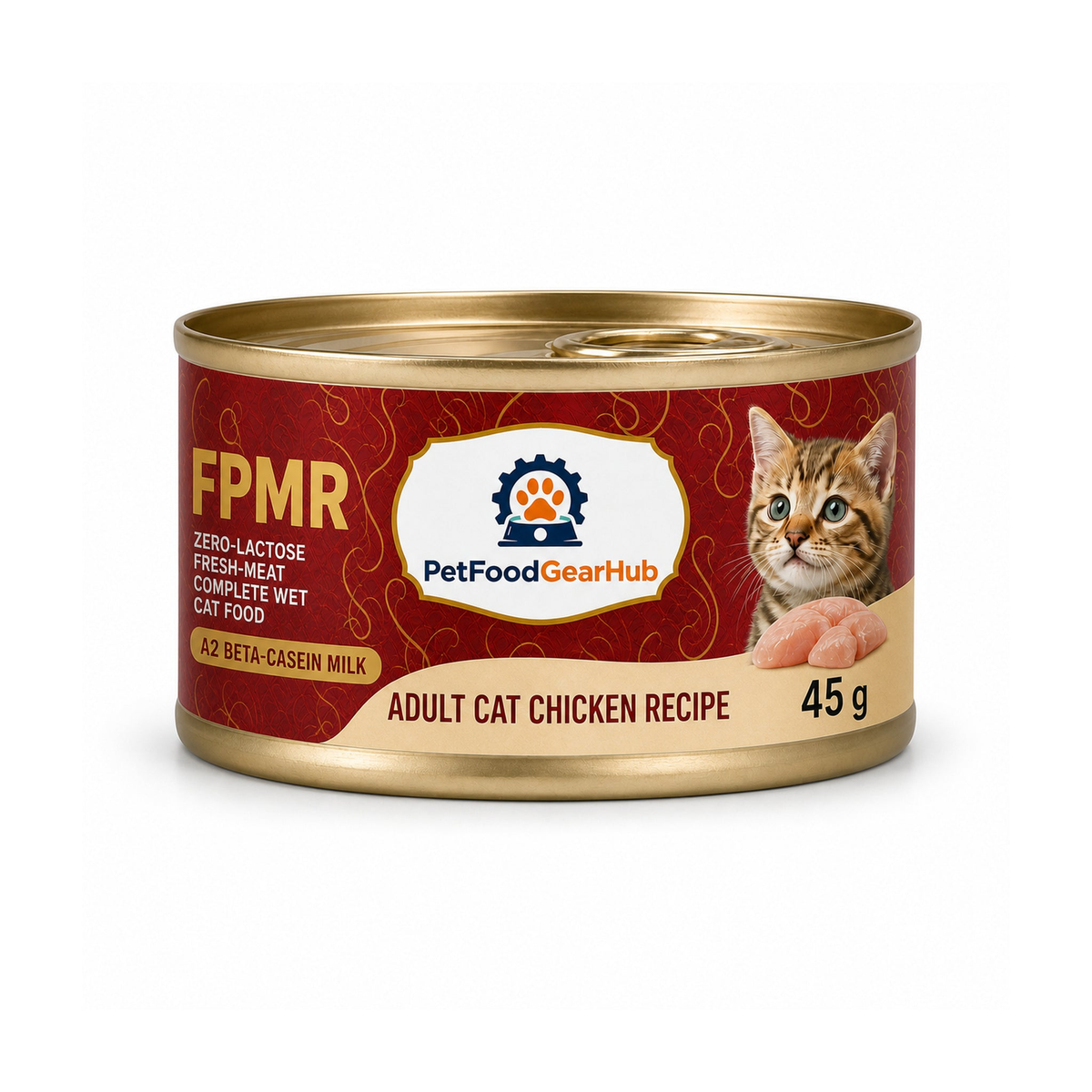 PetFoodGearHub zero-lactose fresh-meat complete wet cat food for adult cats, chicken recipe, one 45 g can