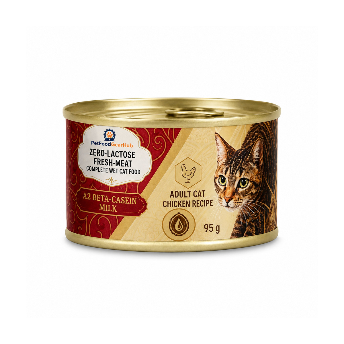PetFoodGearHub zero-lactose fresh-meat complete wet cat food for adult cats, chicken recipe, one 95 g can