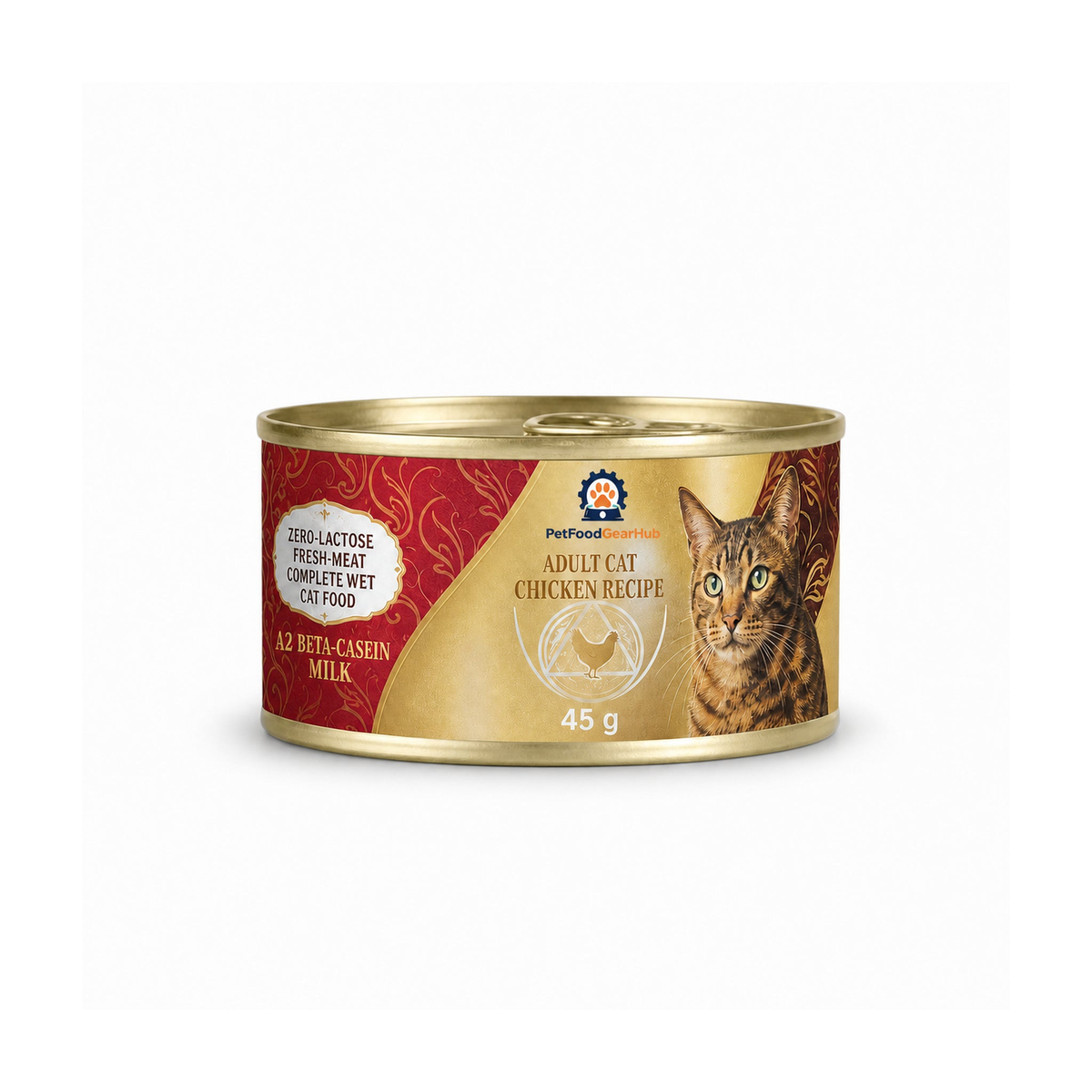 PetFoodGearHub zero-lactose fresh-meat complete wet cat food for adult cats, chicken recipe, one 45 g can