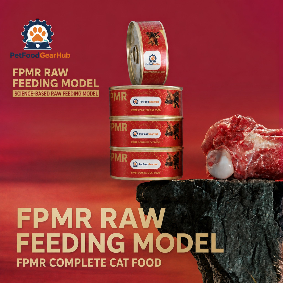 PetFoodGearHub FPMR raw feeding model with kitten chicken recipe cat food cans
